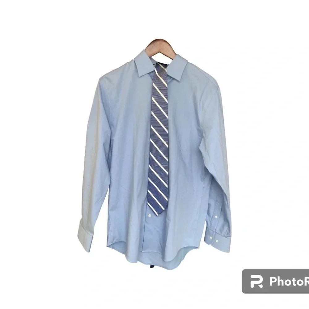 Nordstrom Blue Shirt 14.5 (32-33)‎ w/ Bloomingdale's Blue/White Stripe Tie